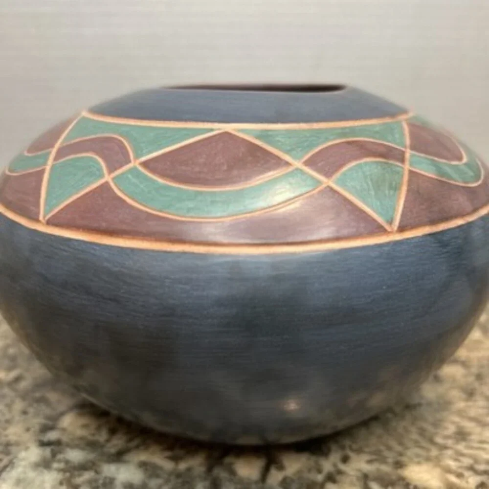 Vintage PS Savage Arts West Pottery Vase Native American Buffalo